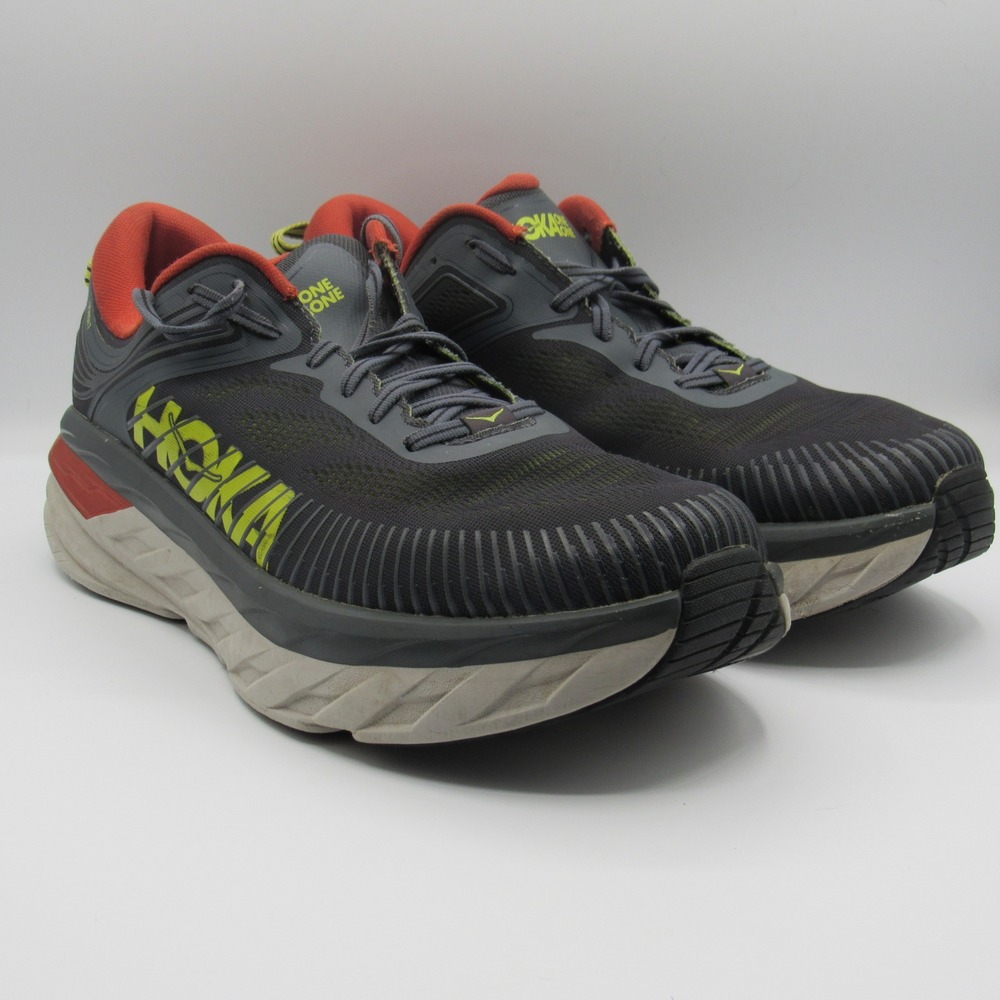 Hoka Bondi 7 Running Shoes Mens 14 Wide Grey Orange Good Cushion Road Sneakers